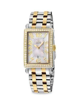 Gevril | Avenue Of Americas Mini 25MM Two Tone Stainless Steel, Mother Of Pearl & 1.156 TCW Diamond Bracelet Watch