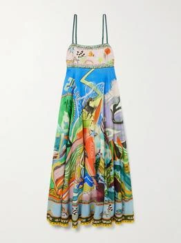 Lucky Pace Printed Shirred Linen Dress  - US0