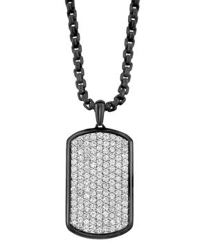 Effy | EFFY® Men's Zircon Cluster Dog Tag 22" Pendant Necklace (3-1/10 ct. t.w.) in Black PVD Sterling Silver