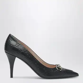 Gucci | Black GG leather pumps with Horsebit