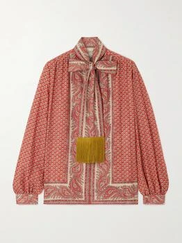 Valentino | Fringed Scarf-detailed Printed Cotton Shirt  - IT36