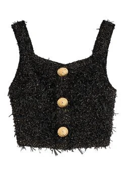 Balmain | Frayed cropped bouclé tweed top