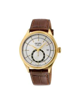 Gevril | Empire 40MM IP Goldtone Stainless Steel & Leather Strap Chronograph Watch