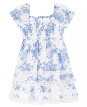 Girls' 2T-6X Toile Puff-Sleeve Smocked Dress