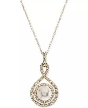 Macy's | White Cultured Pearl (6-1/2mm) and Diamond (1/4 ct. t.w.) Pendant Necklace in 14k Gold