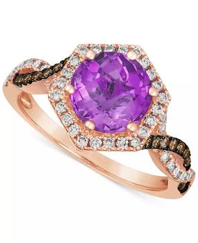 Le Vian | Grape Amethyst (1-3/4 ct. t.w.) 
Diamond (3/8 ct. t.w.) Halo Twist Ring in 14k Rose Gold (Also in Deep Sea Blue Topaz)