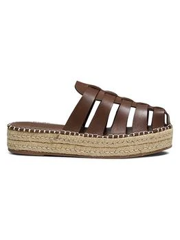 Valerie 45MM Leather &amp; Raffia Flatform Mules