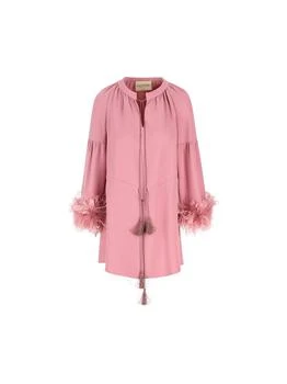 Valentino | Valentino Cady Couture V-Neck Feather-Trim Dress