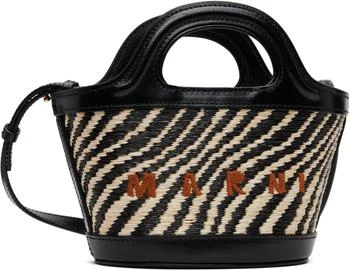 Marni | Black & White Wavy Raffia-Effect Tropicalia Micro Tote