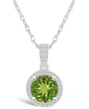 Macy's | Peridot (1-1/2 ct. t.w.) and Lab Grown Sapphire (1/6 ct. t.w.) Halo Pendant Necklace in 10K White Gold