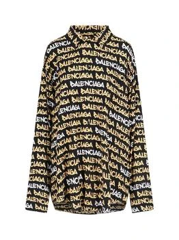 Balenciaga | Balenciaga All-Over Logo Collared Long-Sleeve Shirt