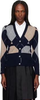 Thom Browne | Navy Argyle Intarsia Cashmere V Neck Cardigan