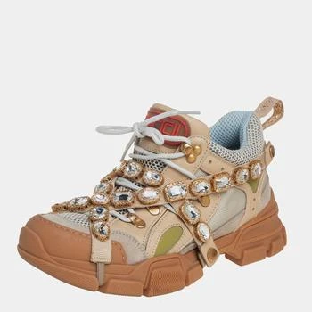 Gucci | Gucci Beige/Grey Leather And Mesh Flashtrek Removable Crystals Sneaker Size 39