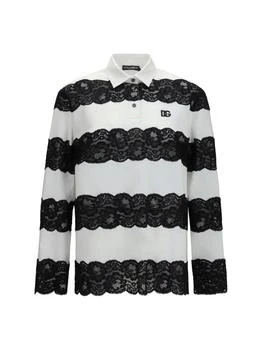 Dolce & Gabbana | Dolce & Gabbana Lace Trim Long Sleeve Polo Top