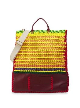 Valentino | Large Woven Textile
Leather Flat Tote Bag