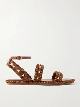 Valentino | Rockstud Torchon Rope-trimmed Leather Sandals - Tan - IT35