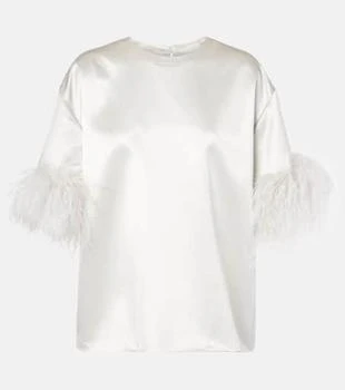 Valentino | Feather-trimmed silk satin top