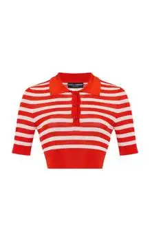 Dolce & Gabbana | Dolce & Gabbana Striped Ribbed-Knit Cropped Polo Shirt - Moda Operandi