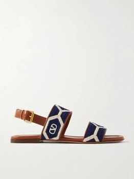 Valentino | Embroidered Leather Sandals - Navy - IT37