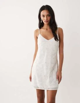 Abercrombie & Fitch embellished shift bridal mini dress in white