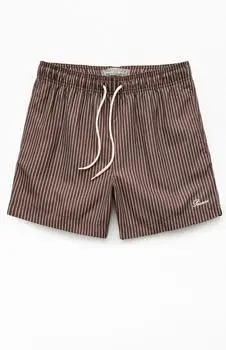 Brown Pinstripe 5" Swim Trunks