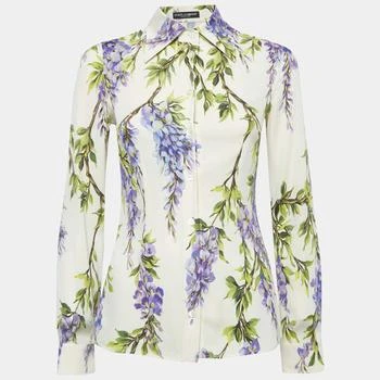 Dolce & Gabbana | Dolce & Gabbana Cream Floral Print Silk Long Sleeve Shirt S