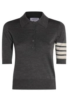 Thom Browne | Thom Browne 4-Bar Button Detailed Short-Sleeved Polo Shirt