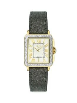 Gevril | Padova 27-30MM Stainless Steel, 0.014 TCW Diamond & Leather Strap Watch