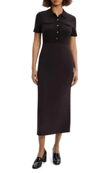 Button Front Mixed Media Crepe Dress