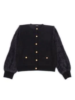 Balmain | Balmain Kids Fluffy-Sleeve Buttoned Crewneck Cardigan
