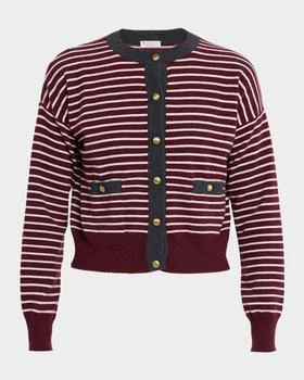 Brunello Cucinelli | Striped Wool-Cashmere Crewneck Cardigan