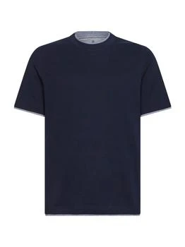 Brunello Cucinelli | BRUNELLO CUCINELLI | Cobalt blue cotton Faux Layering T-shirt | Man | S