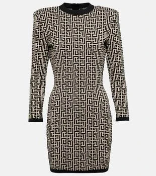 Balmain | Monogram wool-blend knit minidress