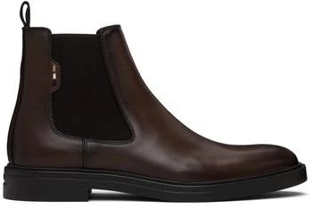 Brown Signature Stripe Leather Chelsea Boots