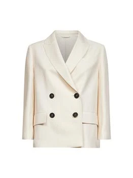 Brunello Cucinelli | BRUNELLO CUCINELLI | Ivory Fluid twill jacket with monili | Women | 40