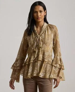 Women's Paisley Ruffle-Trim Tie-Neck Blouse