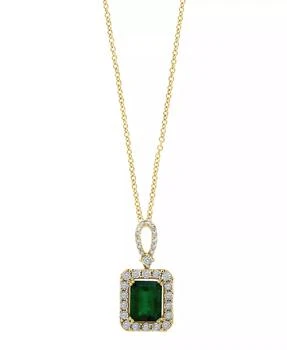 Effy | EFFY® Emerald (2-1/5 ct. t.w.) & Diamond (1/4 ct. t.w.) Emerald-Cut Square Halo 18" Pendant Necklace in 14k Two-Tone Gold
