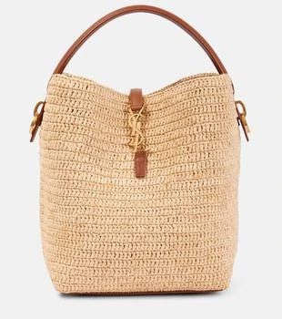 Yves Saint Laurent | Le 37 leather-trimmed raffia bucket bag