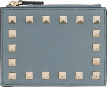 Valentino Gray Rockstud Grainy Calfskin Card Holder
