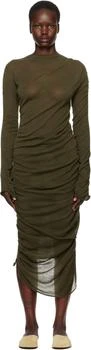 Green Ambiguous Wool Midi Dress