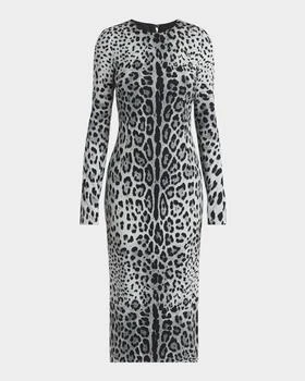 Dolce & Gabbana | Leopard-Print Long-Sleeve Charmeuse Midi Dress