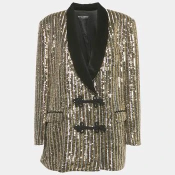 Dolce & Gabbana | Dolce & Gabbana Gold Sequin Embellished Toggle Up Blazer M