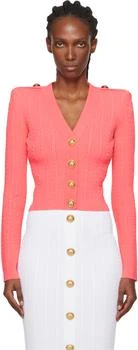 Balmain | Pink Long-Sleeve Cable-Knit Cardigan
