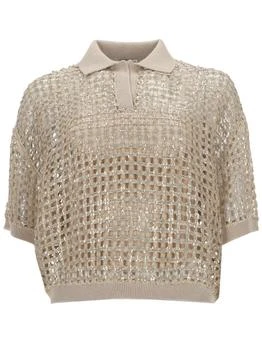 Brunello Cucinelli | Brunello Cucinelli Sequined Openwork Polo Top