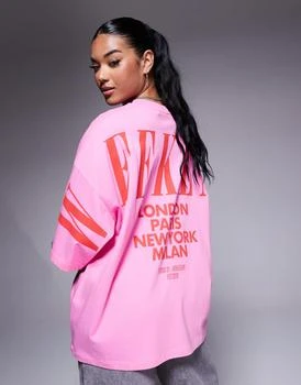Weekend Collective Icon oversized t-shirt with stacked back logo in pink and red