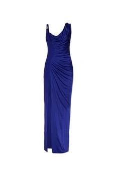 Versace | Versace Medusa Head Logo Plaque Side-Slit Maxi Dress