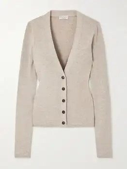 Brunello Cucinelli | Metallic Ribbed-knit Cardigan - Beige