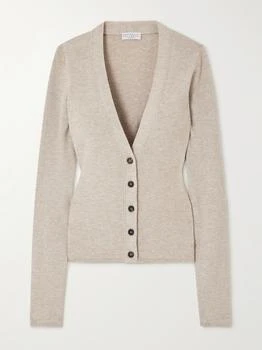 Brunello Cucinelli | Metallic Ribbed-knit Cardigan - Beige