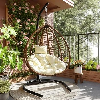 Streamdale Furniture Streamdale Indoor/Outdoor Hanging Hammock Chair with Stand, Foldable Rattan Egg Swing Chair