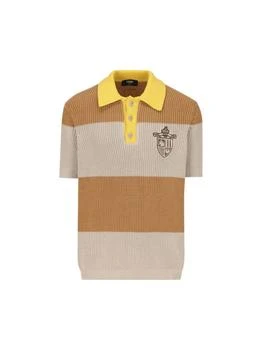 Fendi | Fendi Crest Embroidered Striped Knitted Polo Shirt